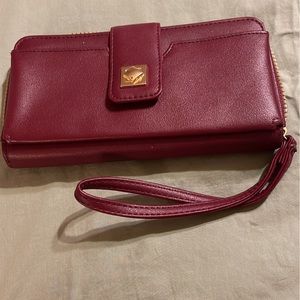 Burgundy Wine Vegan Leather XL Wristlet Wallet